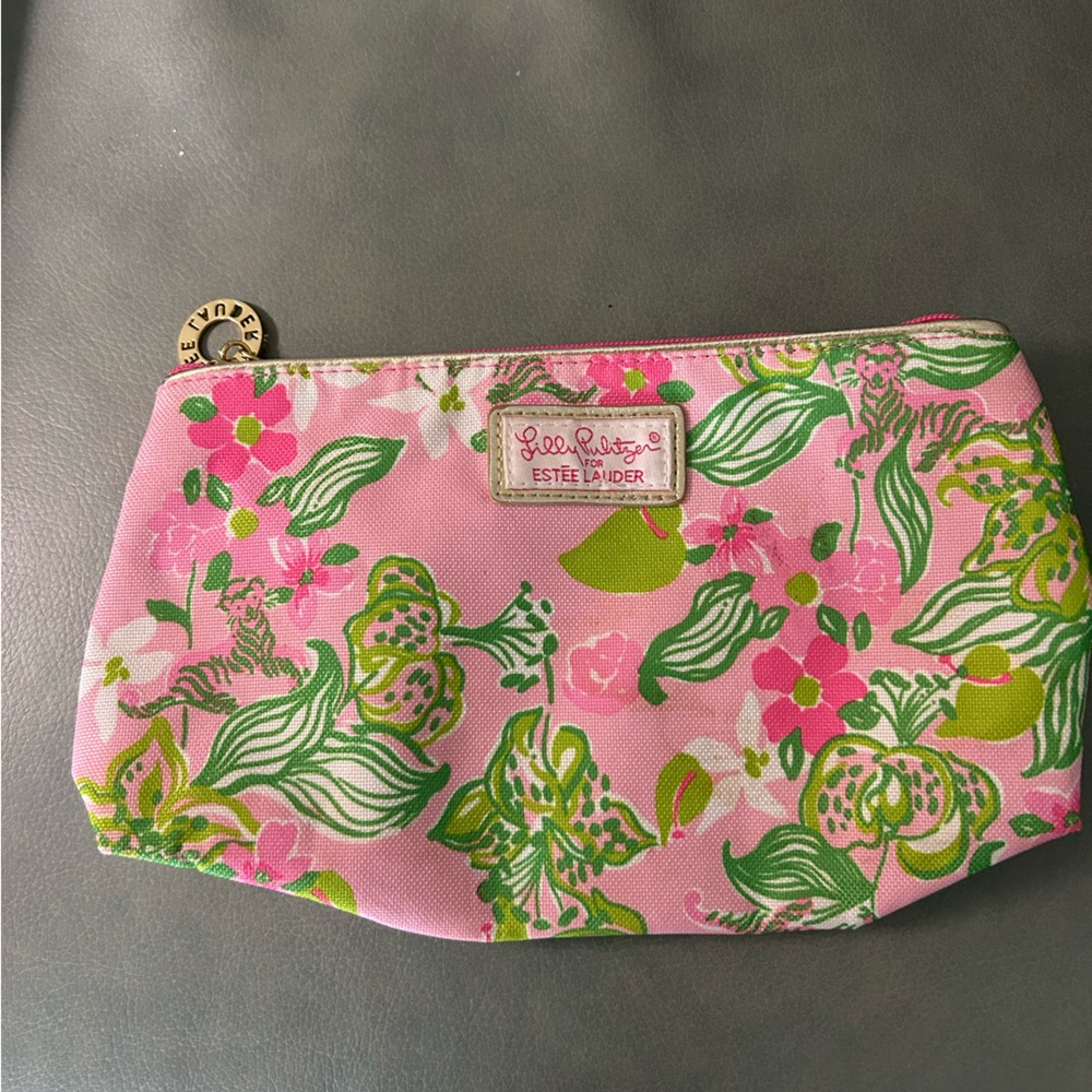 Lilly Pulitzer Pink and Green Floral Cosmetic Bag